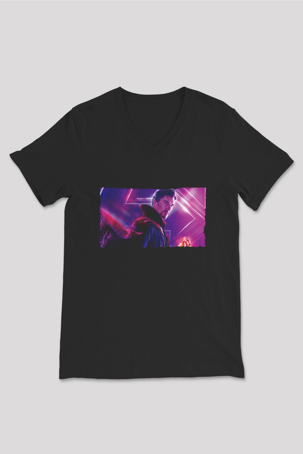 Unisex Avengers Sonsuzluk Savaşı Baskılı Siyah V Yaka Tshirt