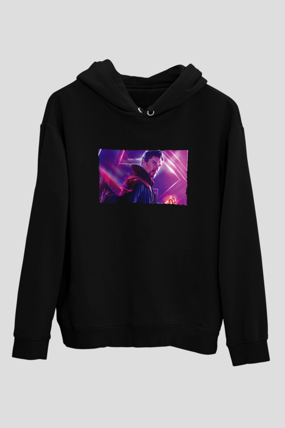 Unisex Avengers Sonsuzluk Savaşı Baskılı Siyah Kapüşonlu Sweatshirt