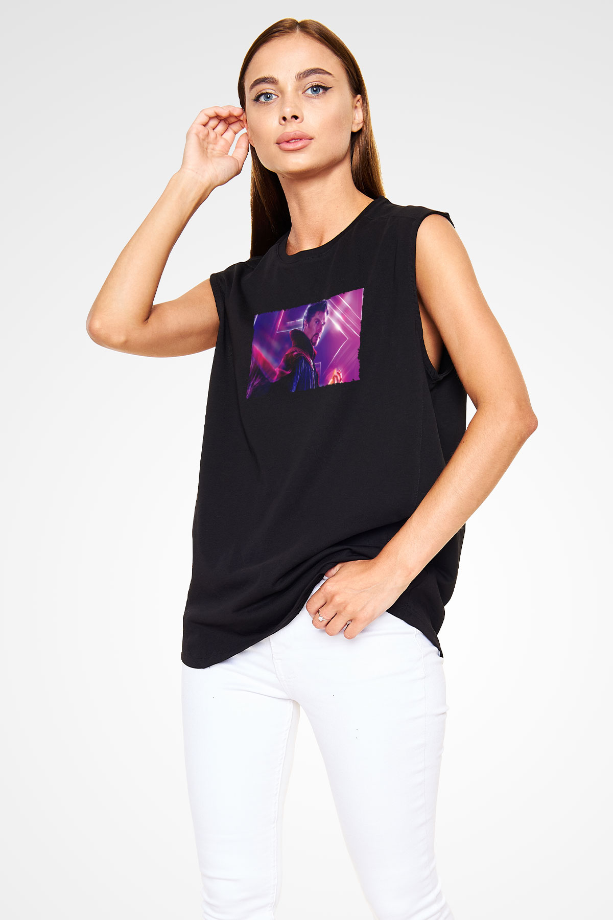 Unisex Avengers Sonsuzluk Savaşı Baskılı Siyah Kolsuz Tshirt