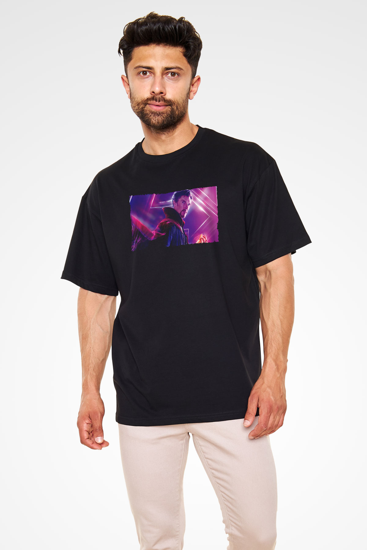 Unisex Avengers Sonsuzluk Savaşı Baskılı Siyah Oversize Tshirt
