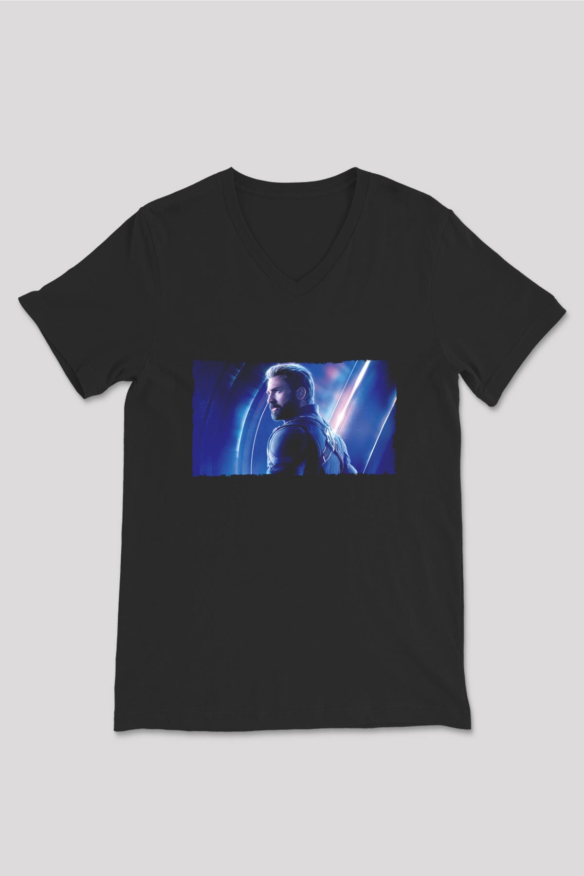 Unisex Avengers Sonsuzluk Savaşı Baskılı Siyah V Yaka Tişört