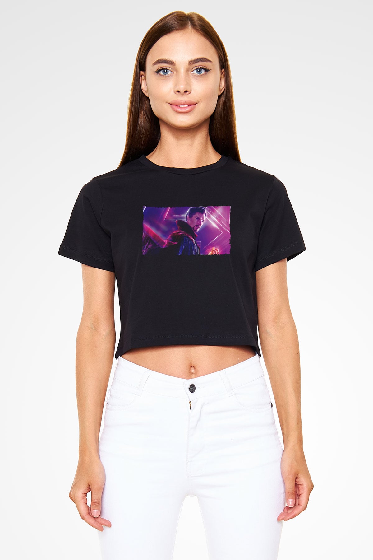 Unisex Avengers Sonsuzluk Savaşı Baskılı Siyah Crop Top Tshirt