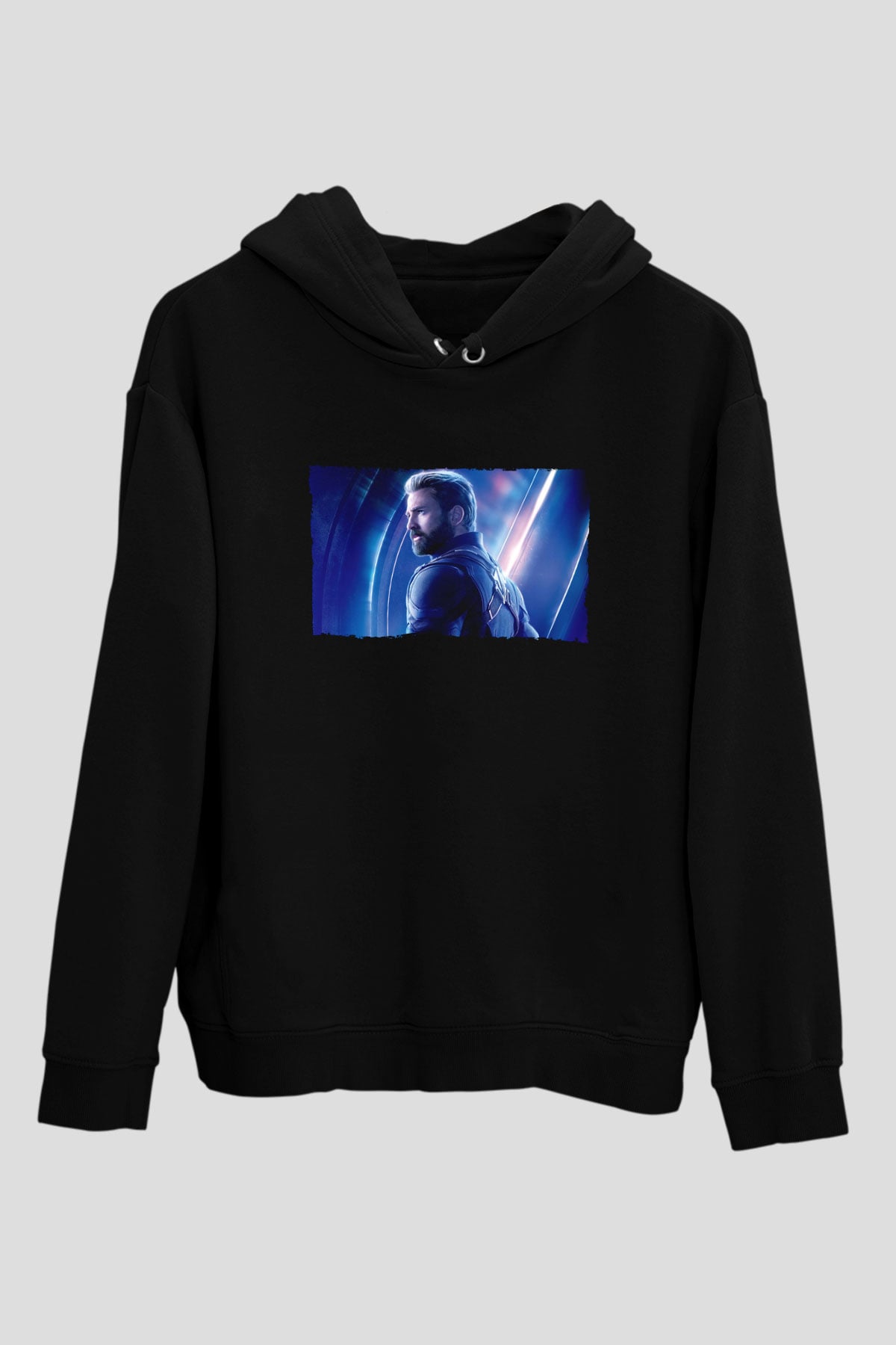 Unisex Avengers Sonsuzluk Savaşı Baskılı Siyah Kapüşonlu Sweatshirt