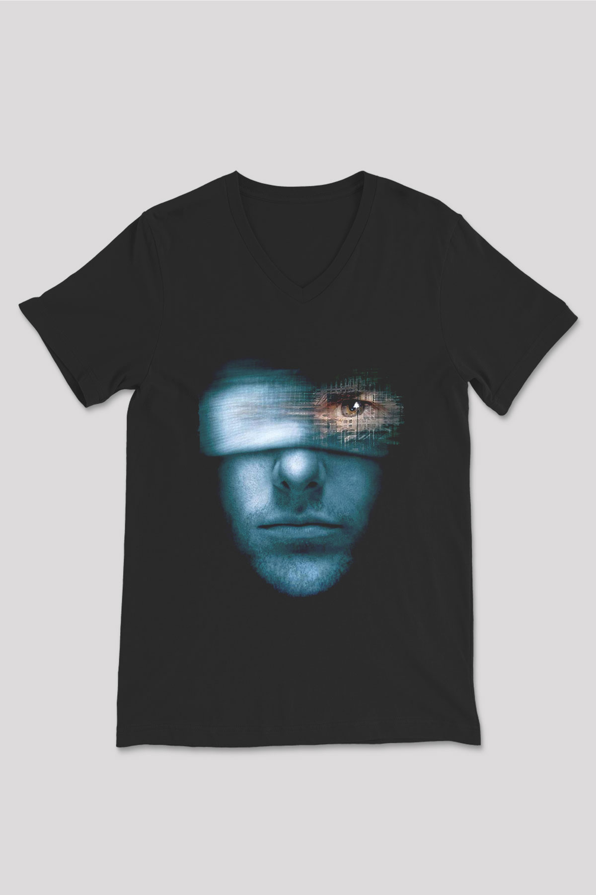 Unisex Azınlık Raporu (Minority Report) Baskılı Siyah V Yaka T-shirt