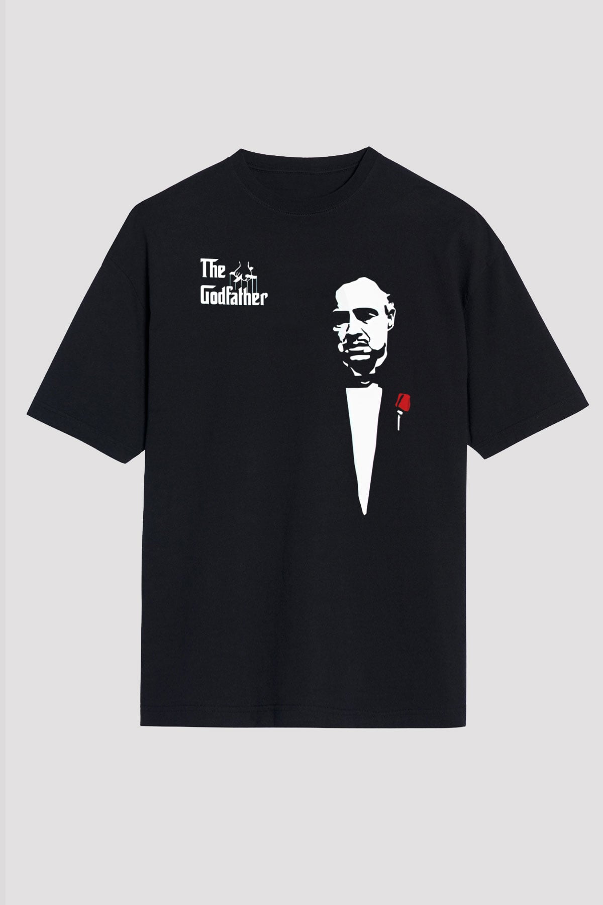 Unisex Baba (The Godfather) Baskılı Siyah Unisex Oversize Tişört