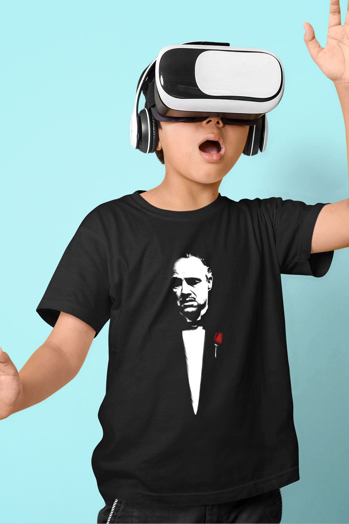 Unisex Baba (The Godfather) Baskılı Siyah Çocuk Tişört
