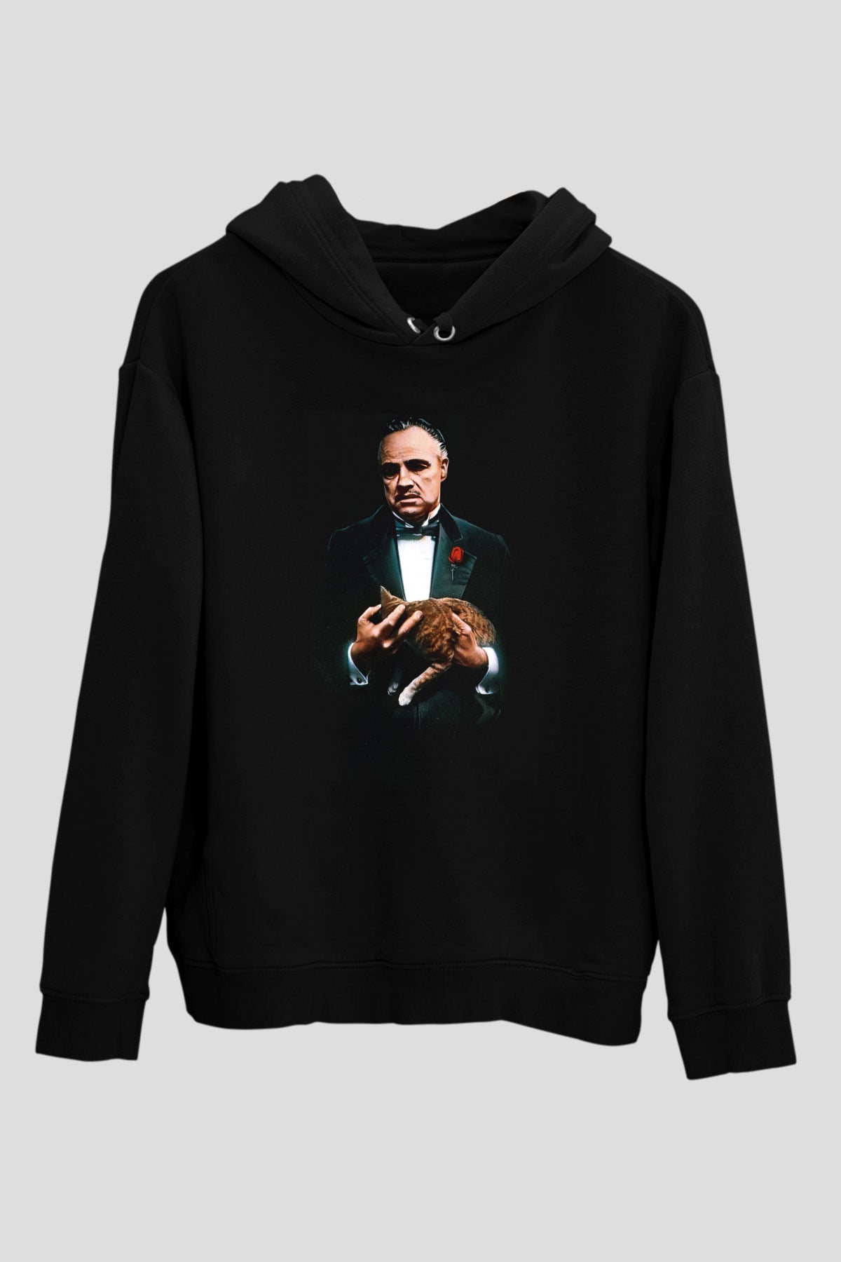 Unisex Baba (The Godfather) Baskılı Siyah Kapüşonlu Sweatshirt