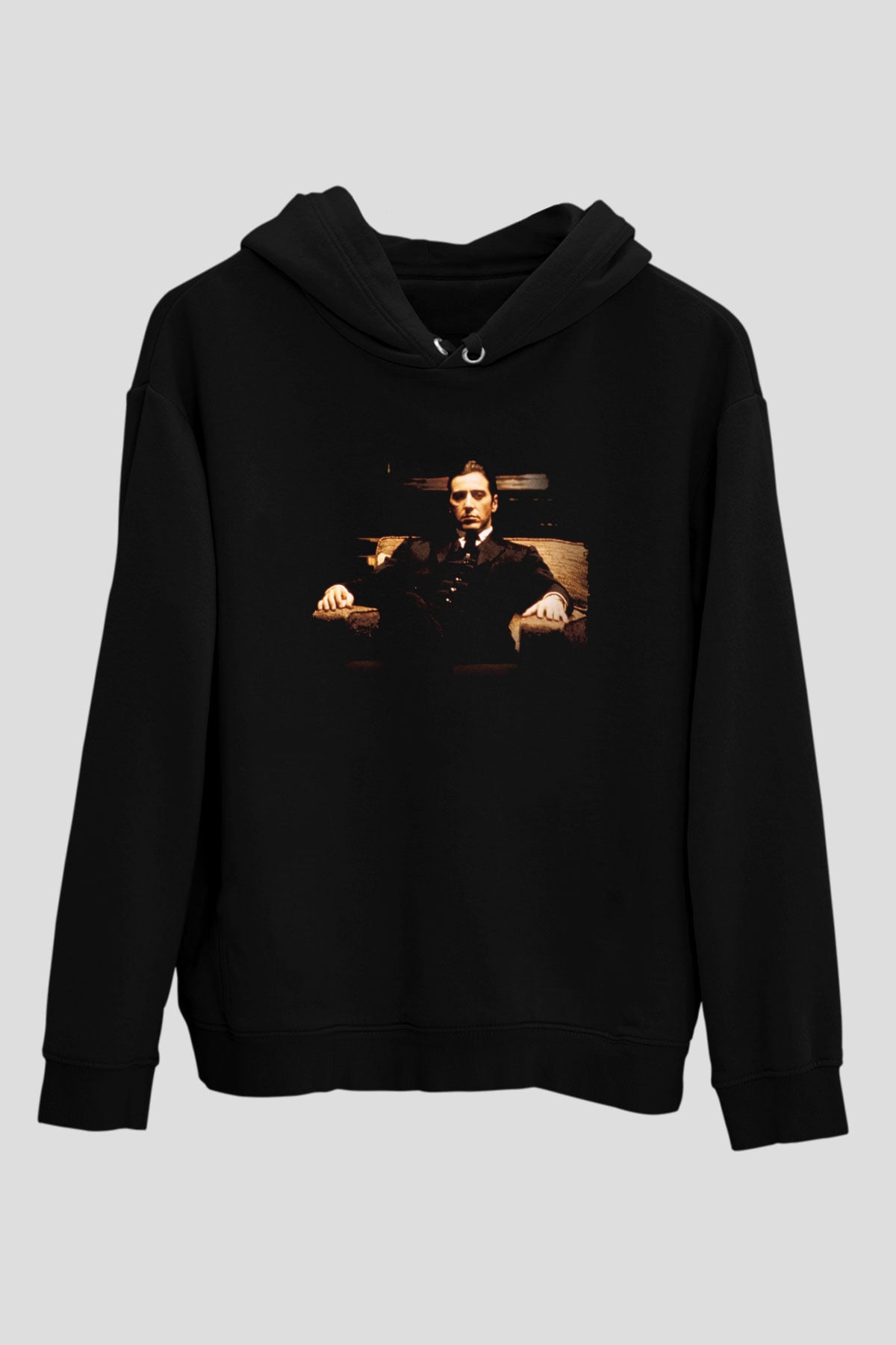 Unisex Baba (The Godfather) Baskılı Siyah Kapüşonlu Sweatshirt