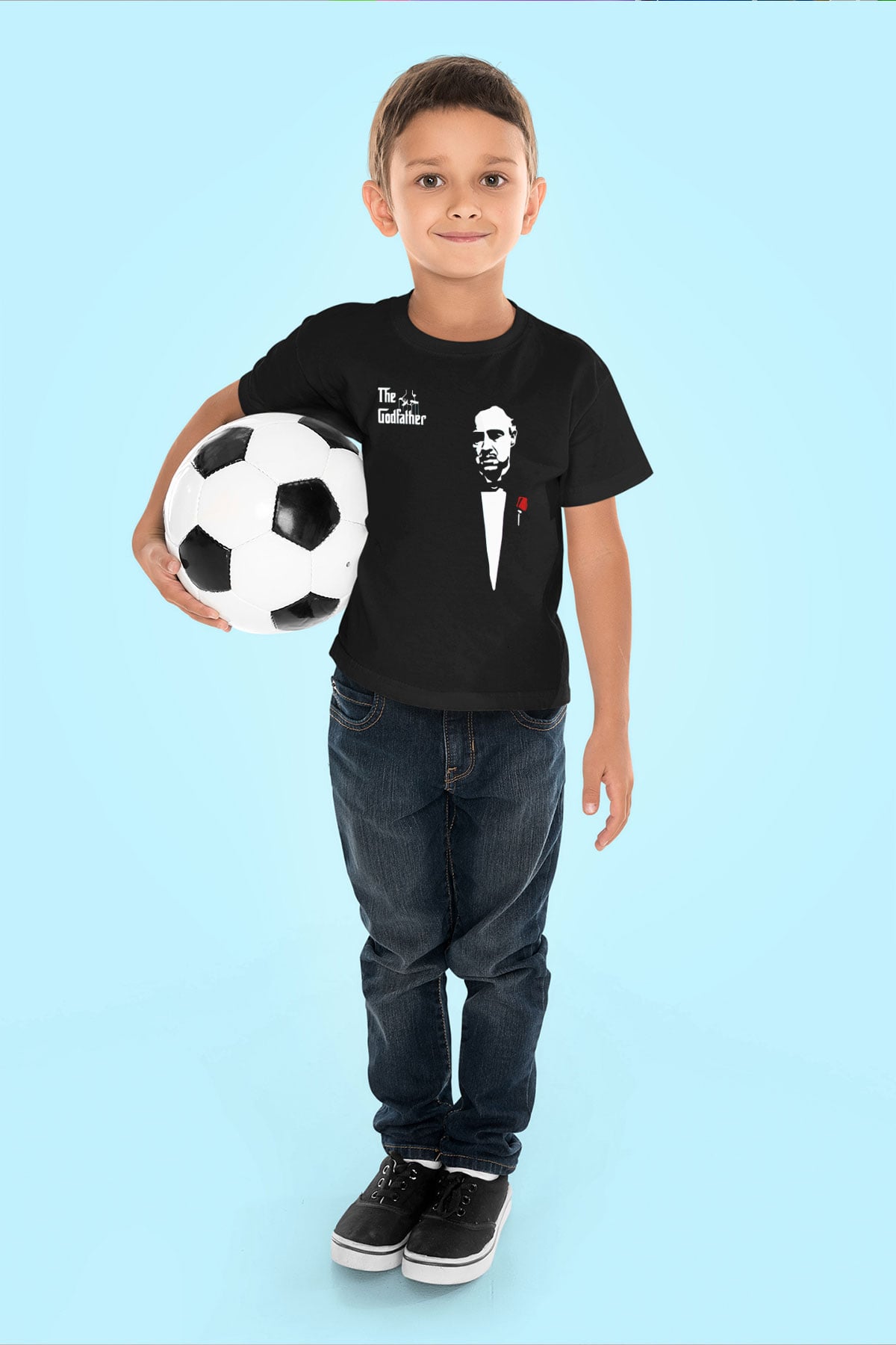Unisex Baba (The Godfather) Baskılı Siyah Çocuk Unisex Tişört