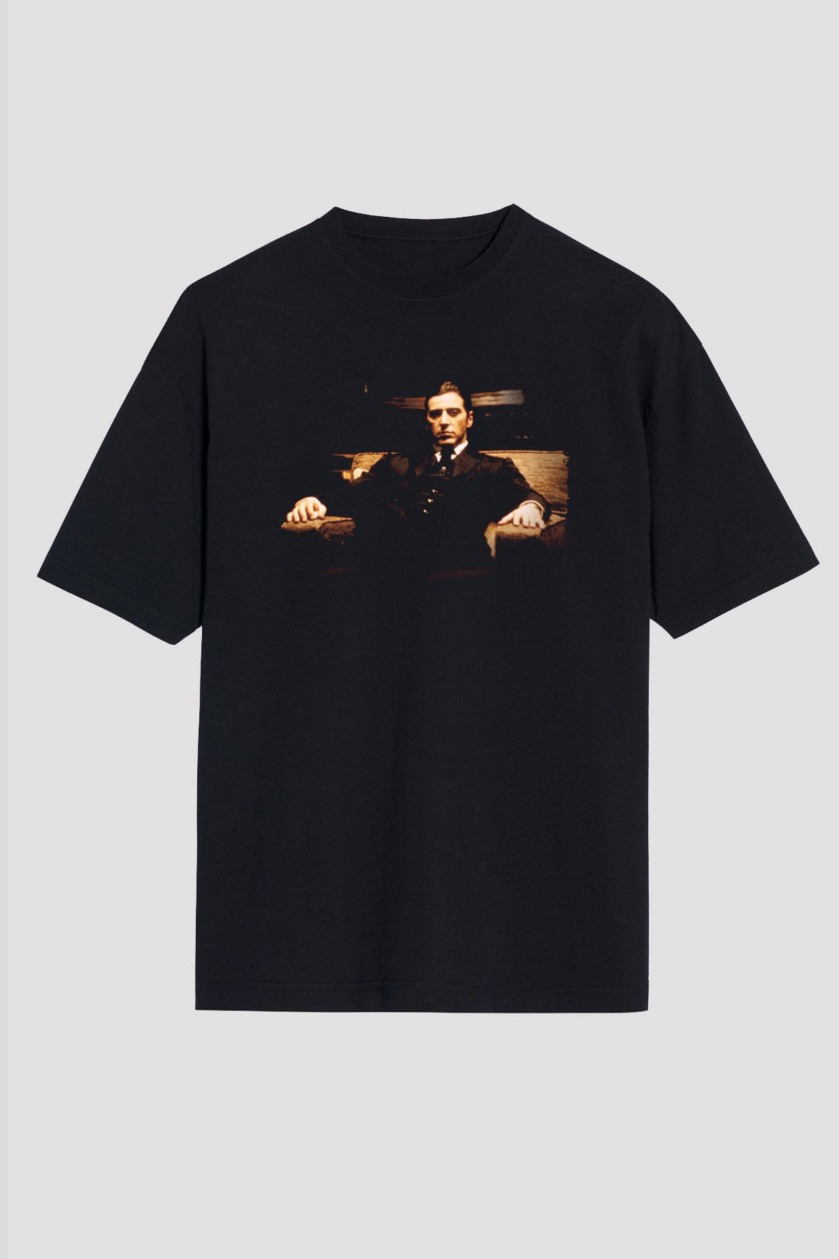 Unisex Baba (The Godfather) Baskılı Siyah Oversize Tshirt