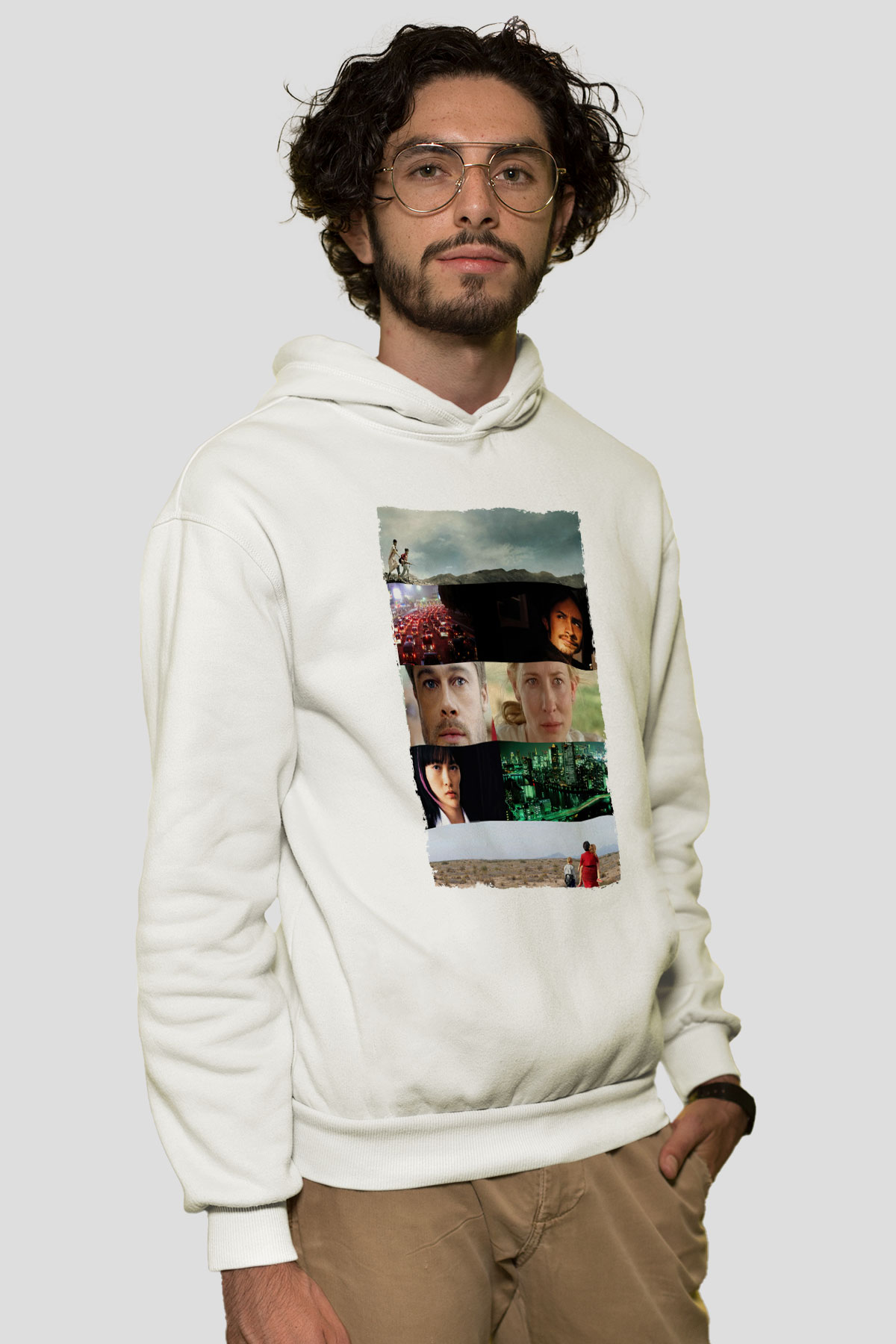 Unisex Babel - Babil Baskılı Beyaz Kapüşonlu Sweatshirt