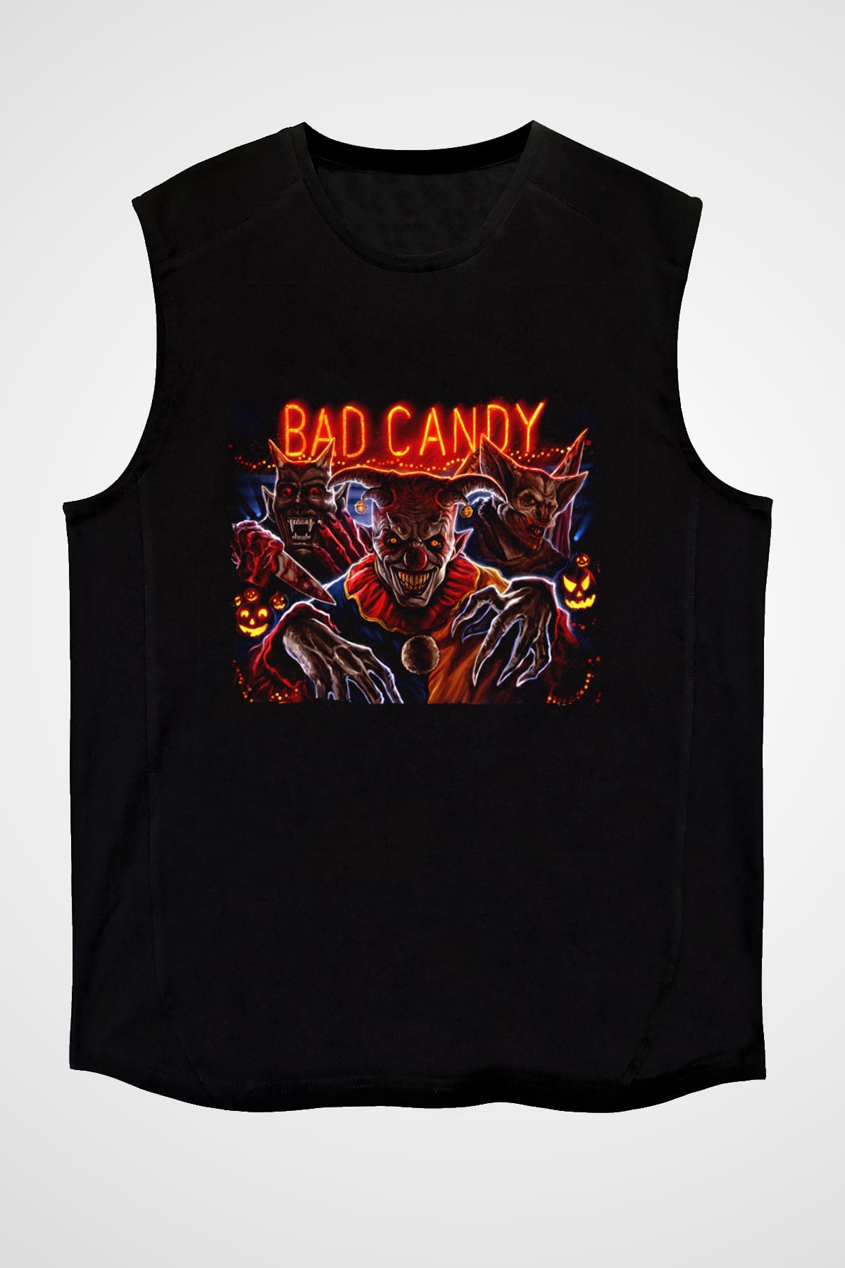 Unisex Bad Candy Baskılı Siyah Kolsuz Tshirt