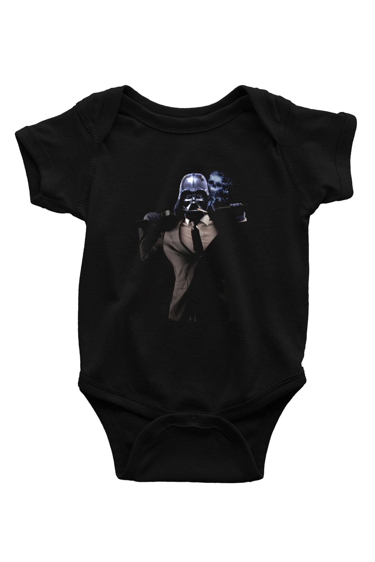 Unisex Badass Vader Baskılı Siyah Bebek Body - Zıbın