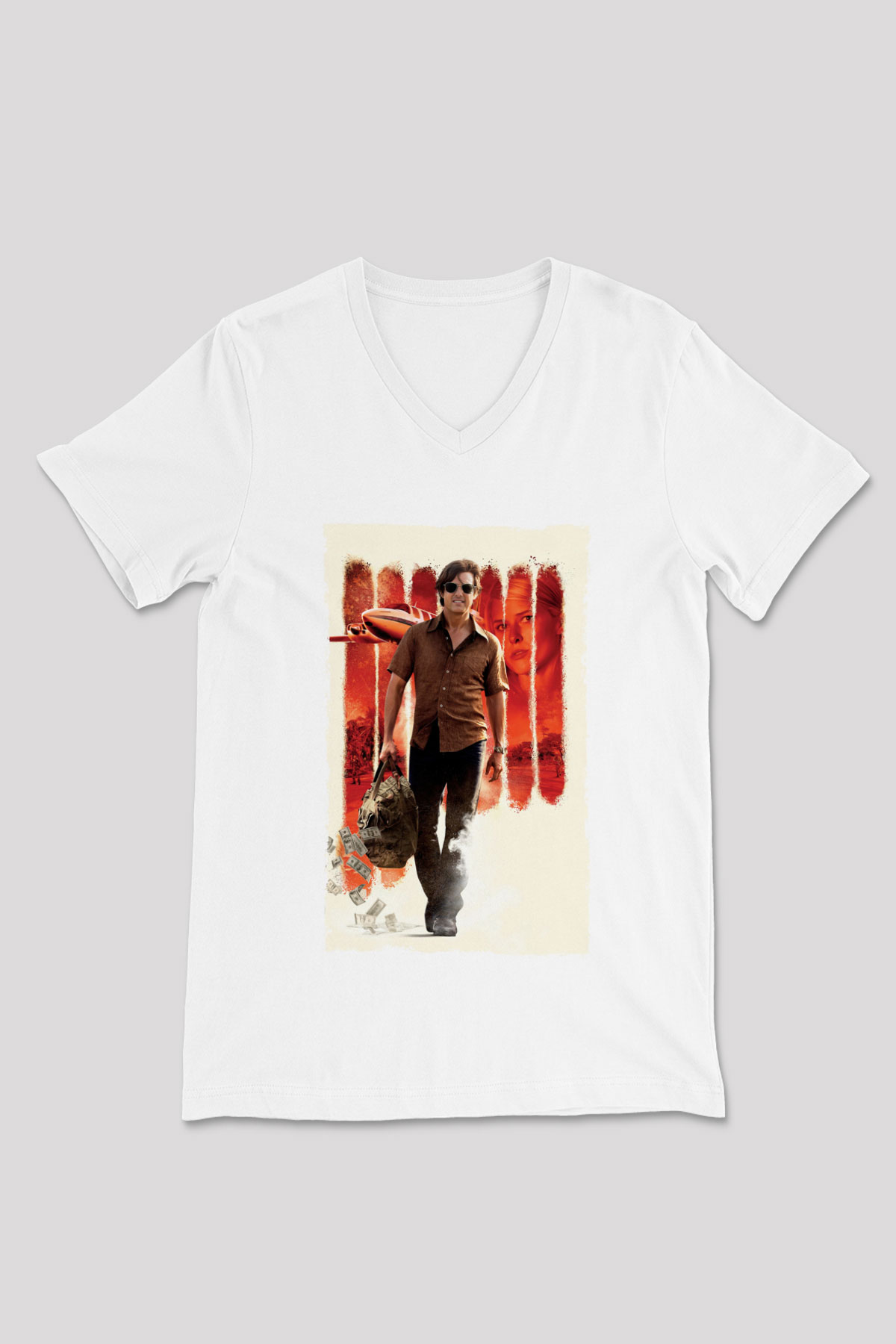 Unisex Barry Seal - Kaçakçı - American Made Baskılı Beyaz V Yaka Tişört
