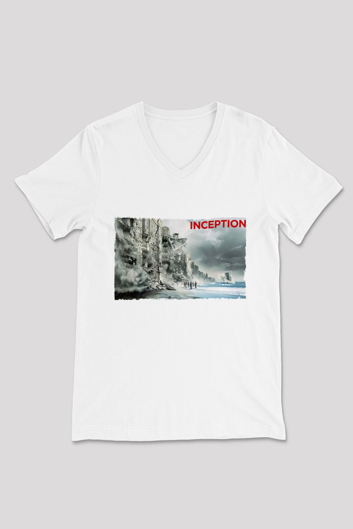 Unisex Başlangıç - Inception Baskılı Beyaz V Yaka Tshirt