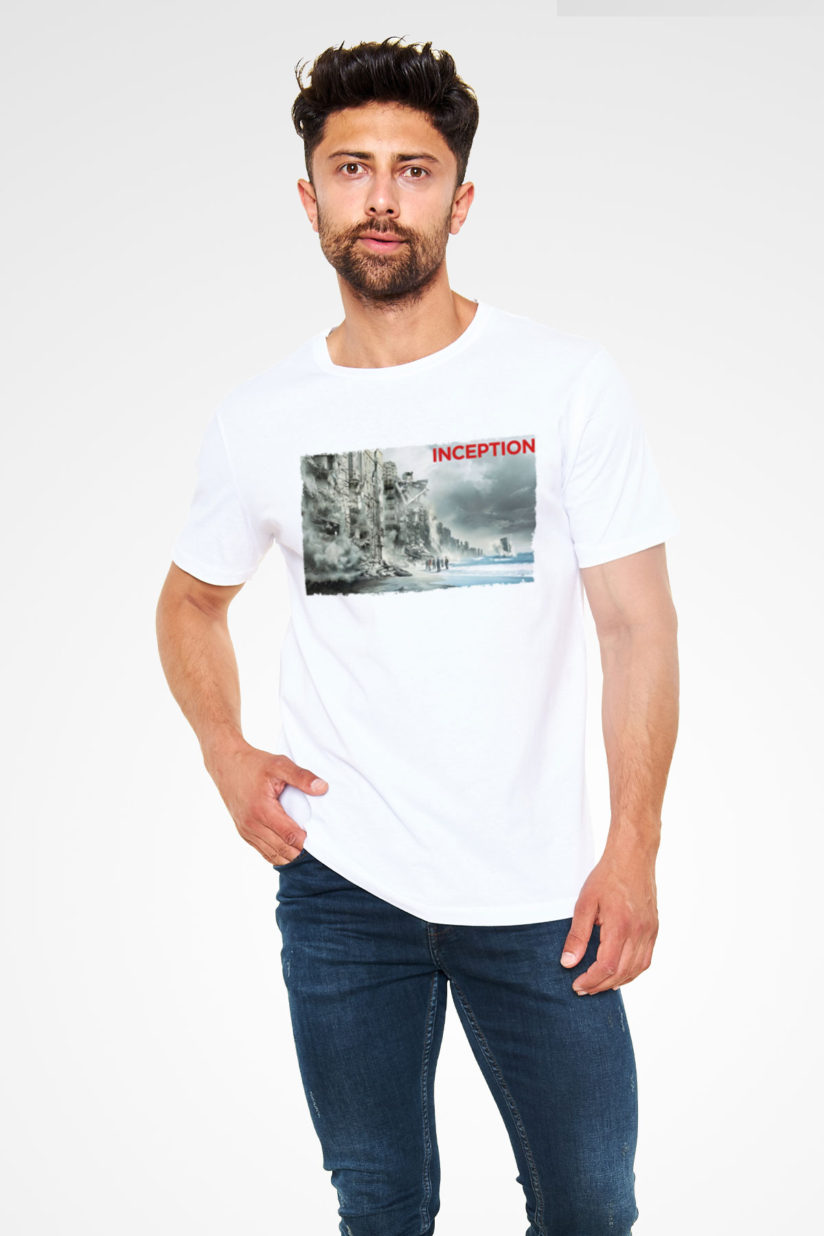 Unisex Başlangıç - Inception Baskılı Beyaz Tshirt