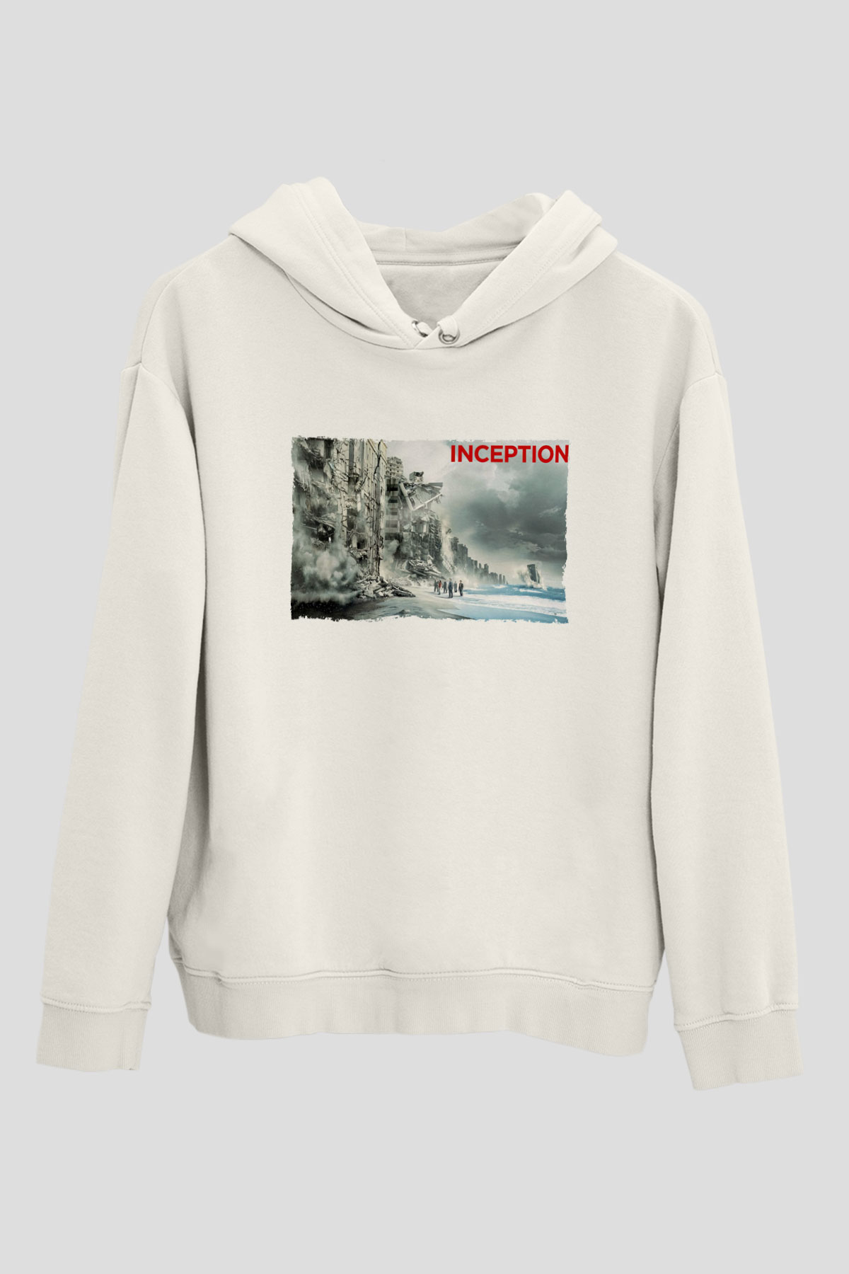 Unisex Başlangıç - Inception Baskılı Beyaz Kapüşonlu Sweatshirt