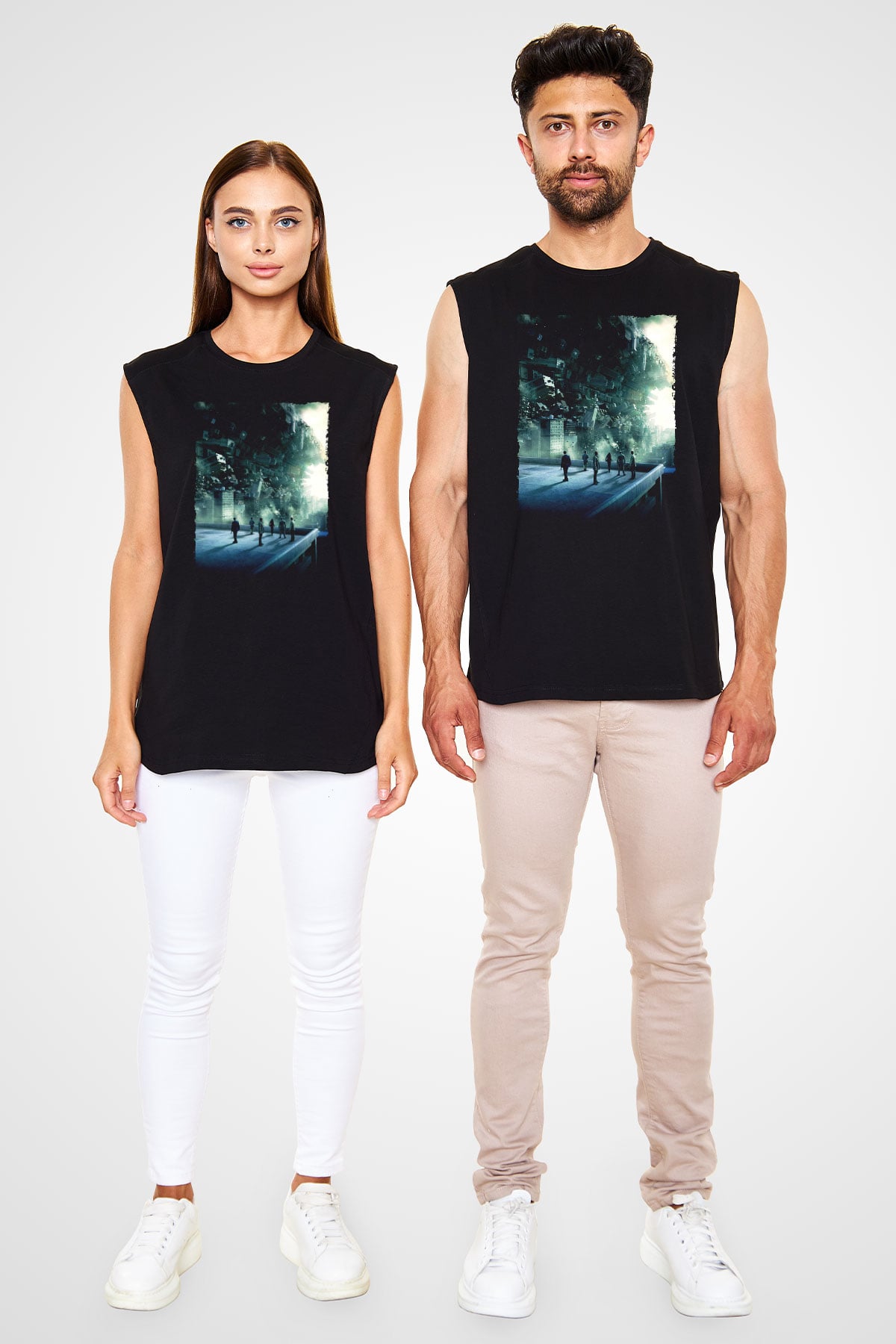Unisex Başlangıç (Inception) Baskılı Siyah Kolsuz Tshirt