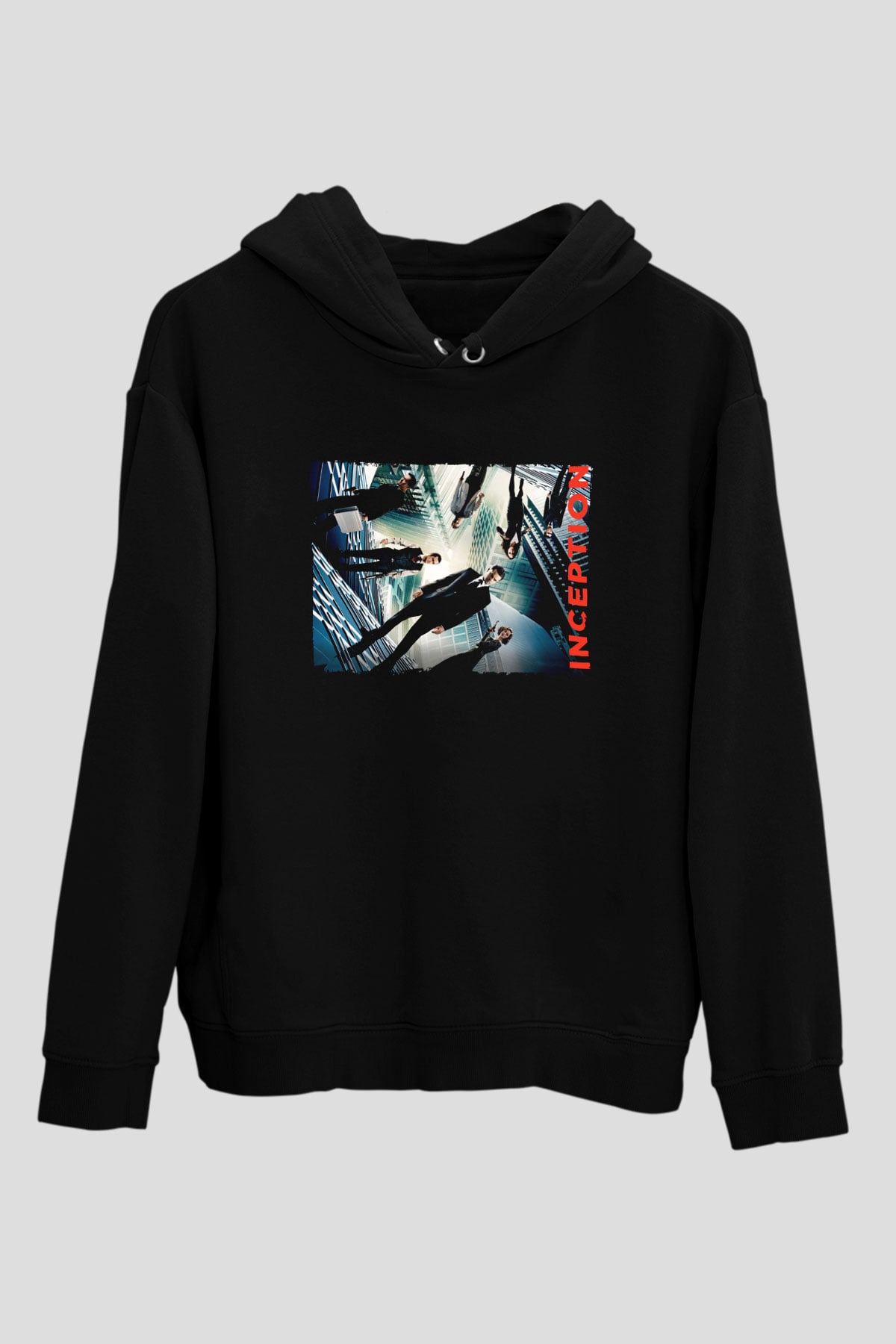 Unisex Başlangıç (Inception) Baskılı Siyah Kapüşonlu Sweatshirt