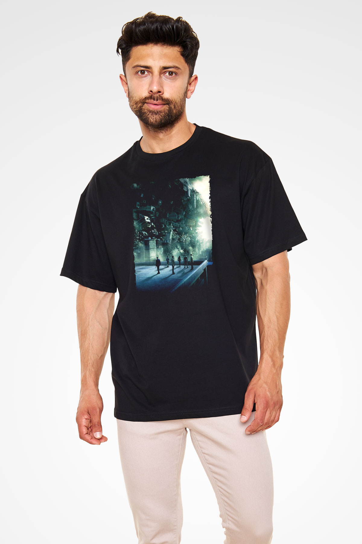 Unisex Başlangıç (Inception) Baskılı Siyah Oversize Tshirt