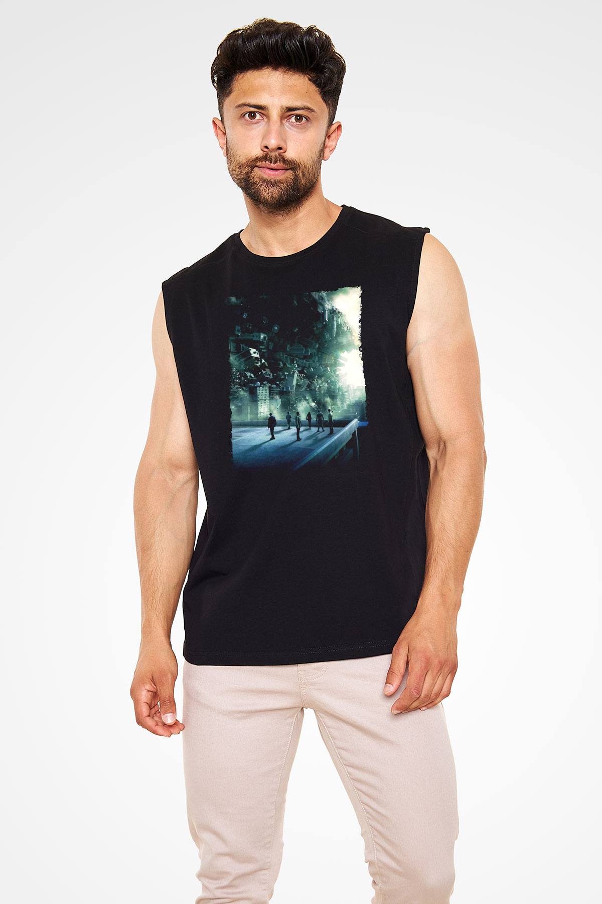Unisex Başlangıç (Inception) Baskılı Siyah Kolsuz Tshirt