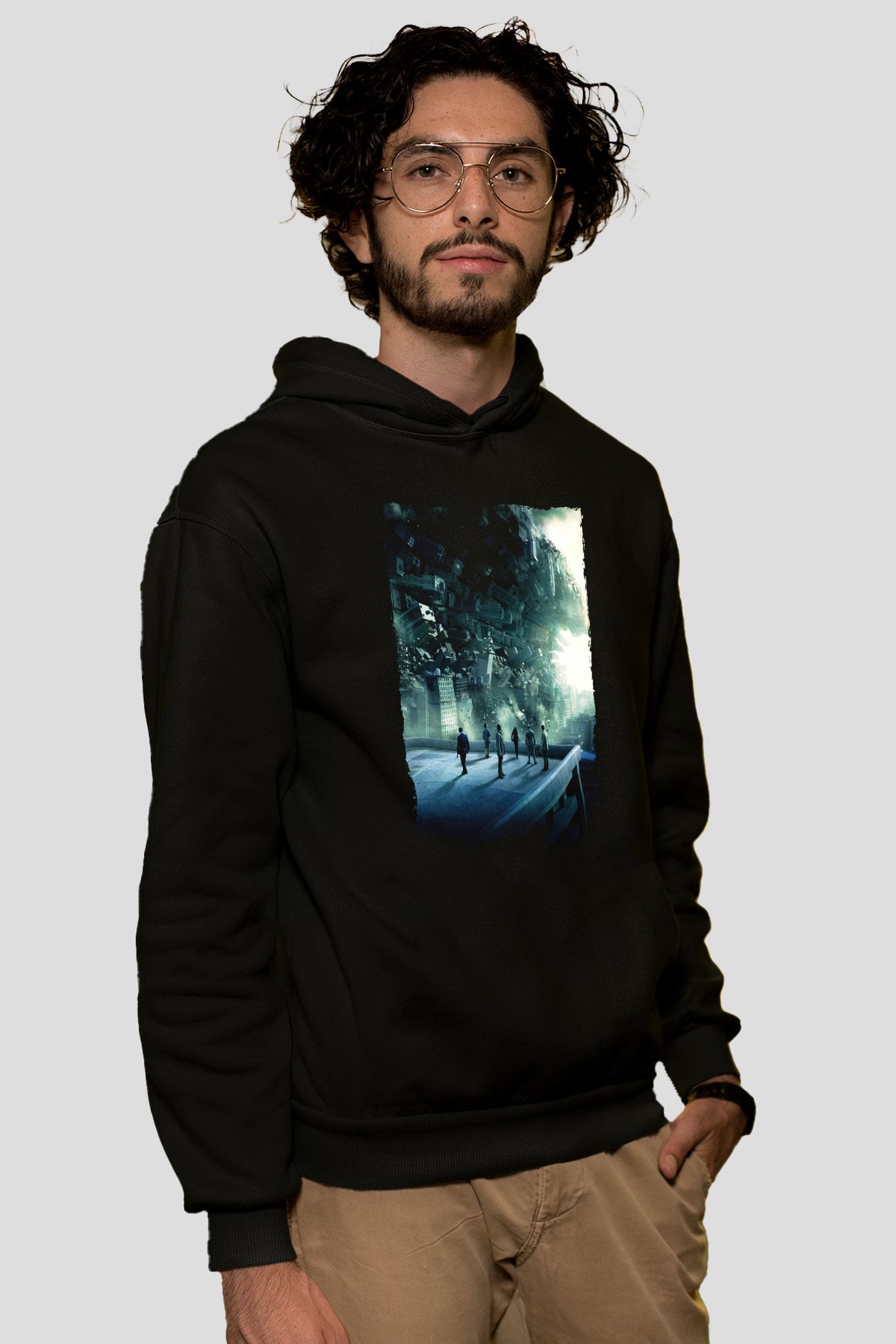 Unisex Başlangıç (Inception) Baskılı Siyah Kapüşonlu Sweatshirt