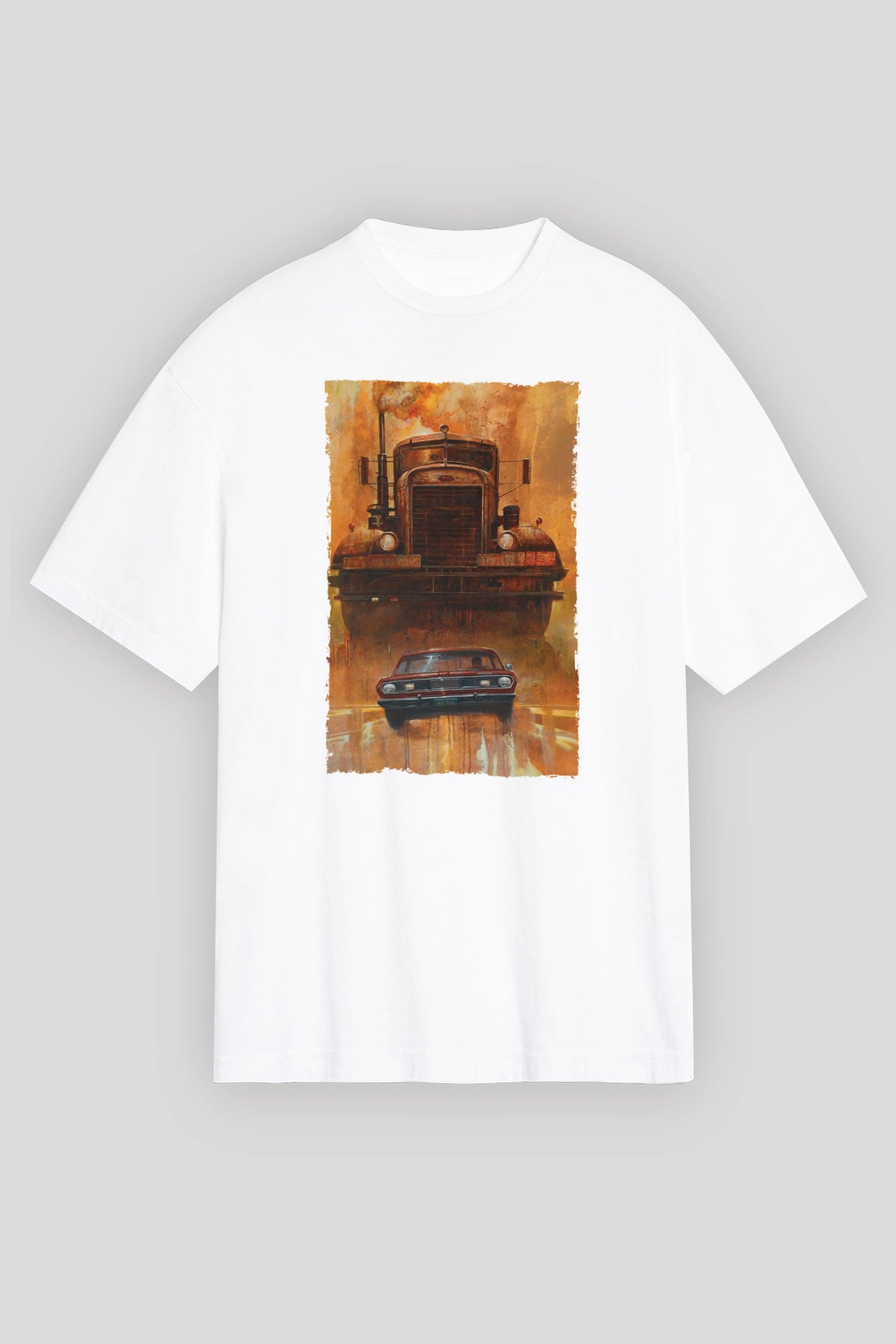 Unisex Belâ (Duel) Baskılı Beyaz Oversize Tişört