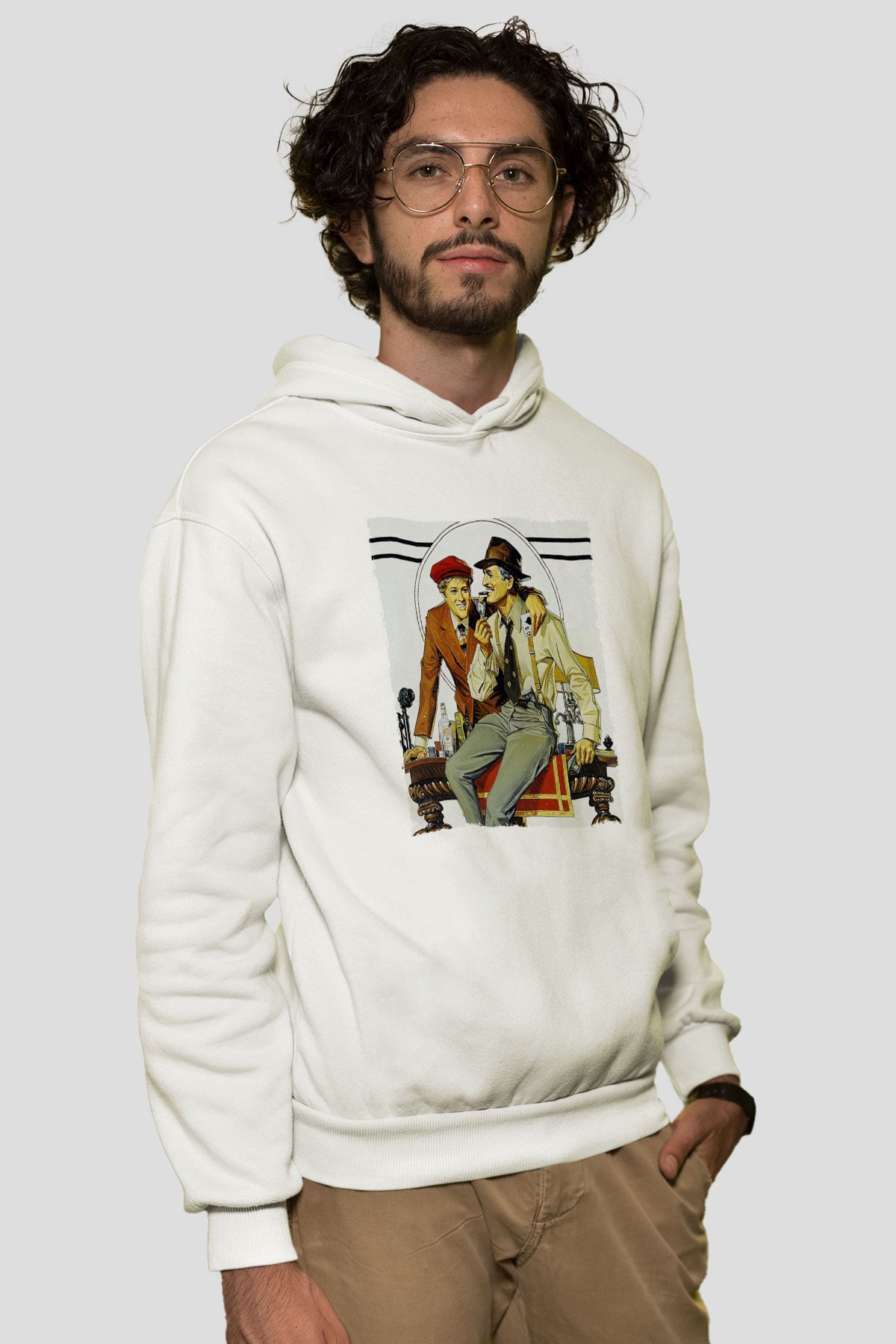 Unisex Belalılar (The Sting) Baskılı Beyaz Kapüşonlu Sweatshirt