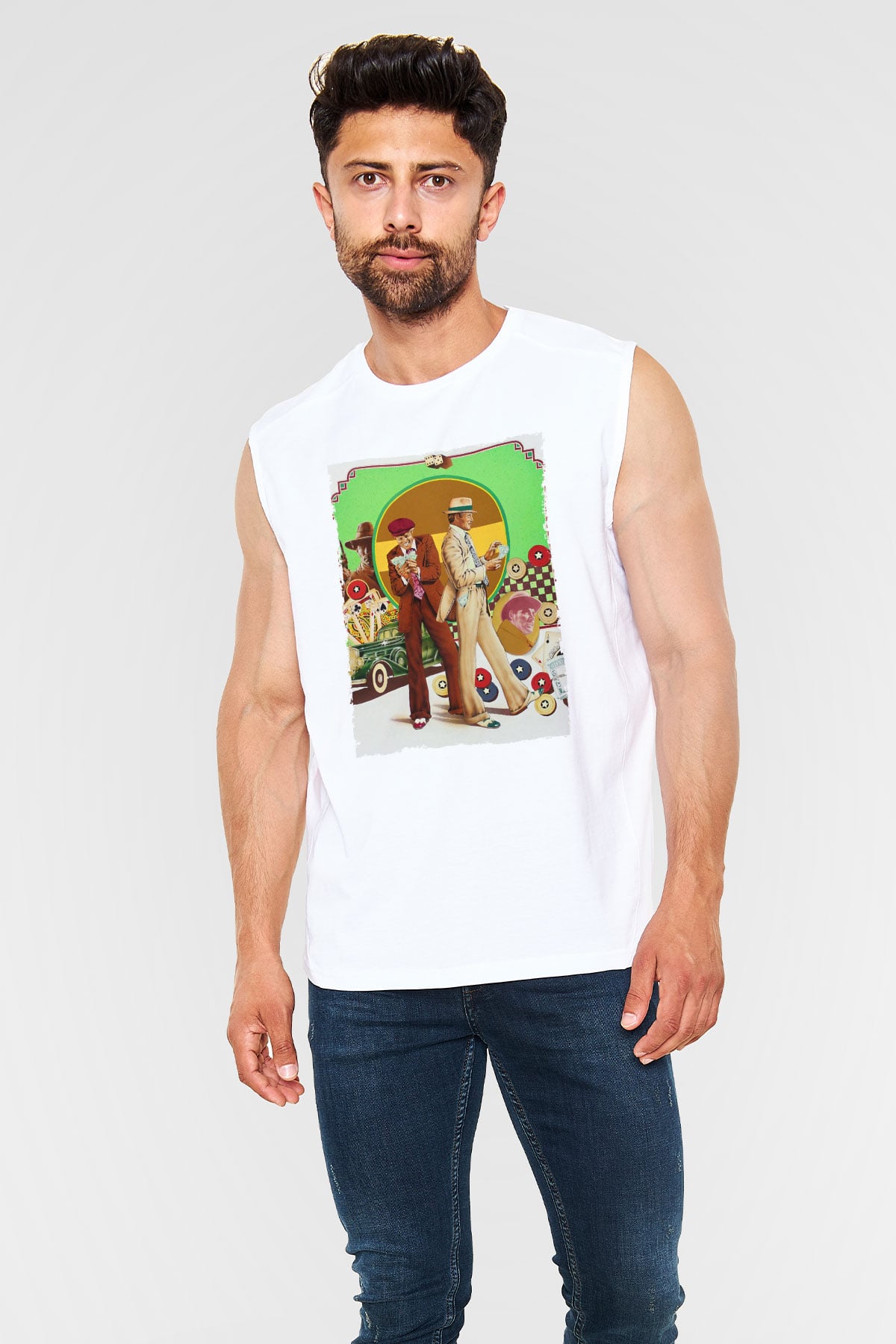 Unisex Belalılar (The Sting) Baskılı Beyaz Kolsuz T-shirt