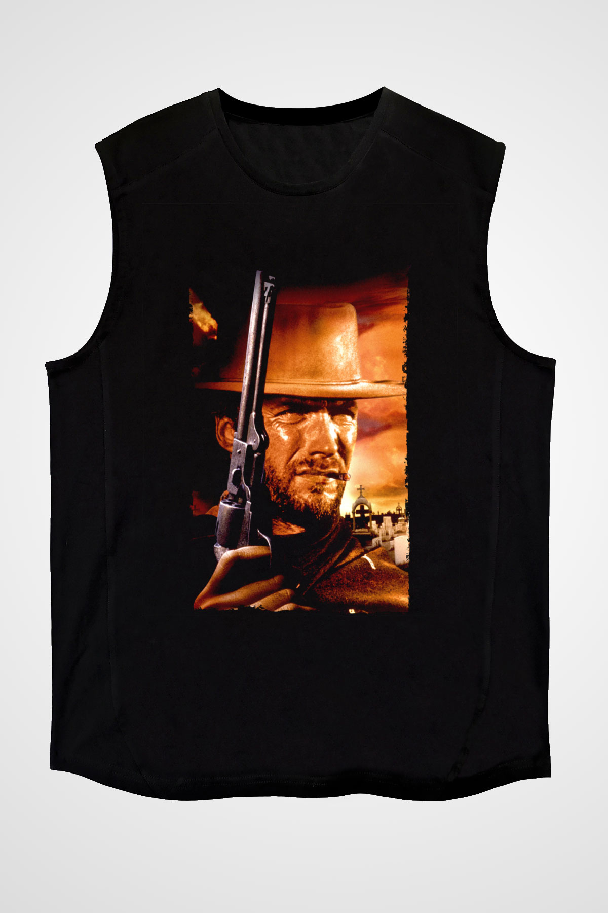 Unisex Bir Avuç Dolar (A Fistful of Dollars) Baskılı Siyah Kolsuz Tshirt