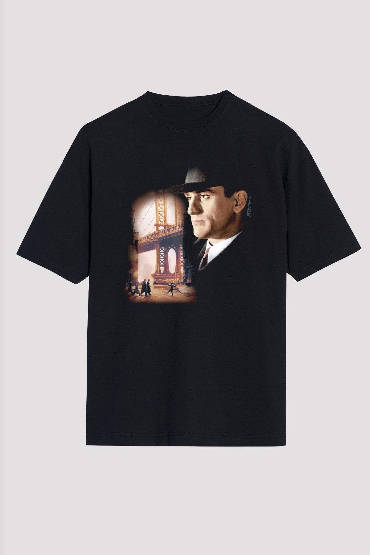 Unisex Bir Zamanlar Amerika (Once Upon a Time in America) Baskılı Siyah Oversize Tshirt