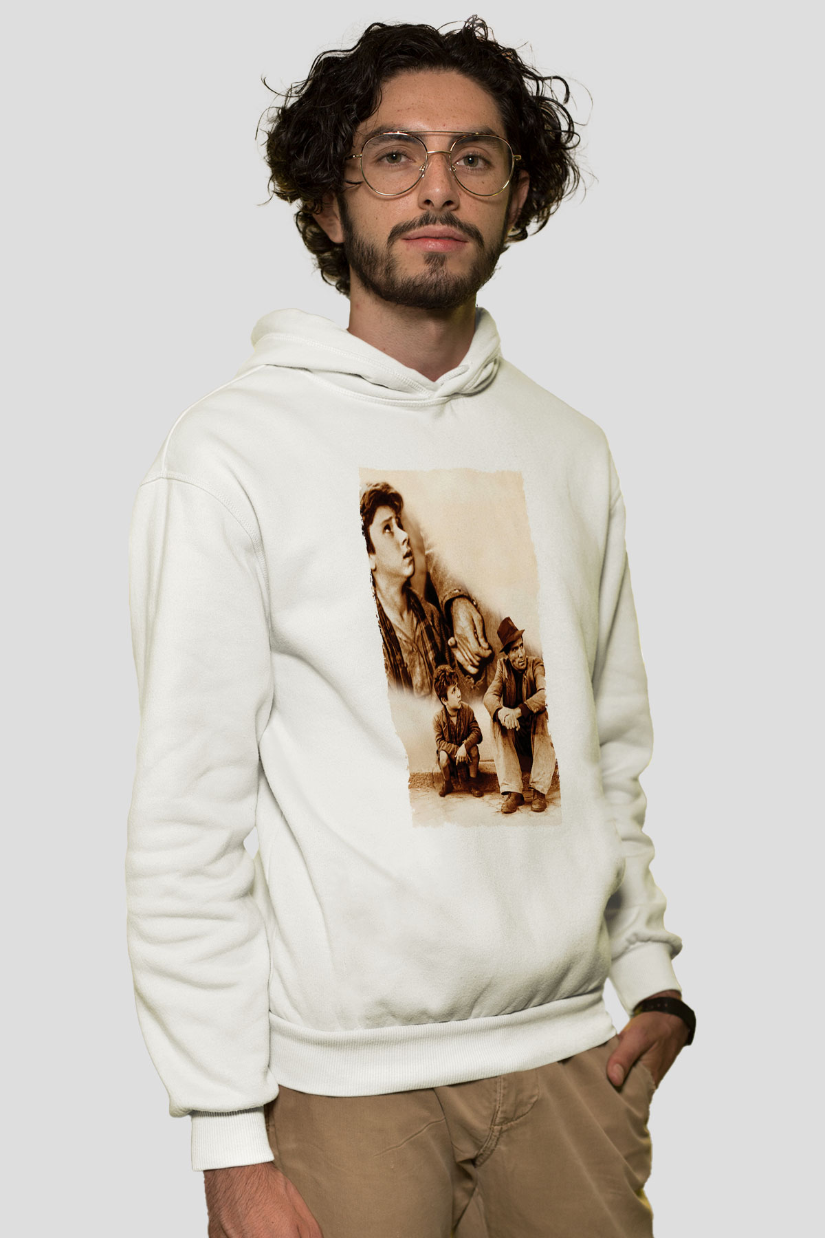 Unisex Bisiklet Hırsızları - Bicycle Thieves Baskılı Beyaz Kapüşonlu Sweatshirt