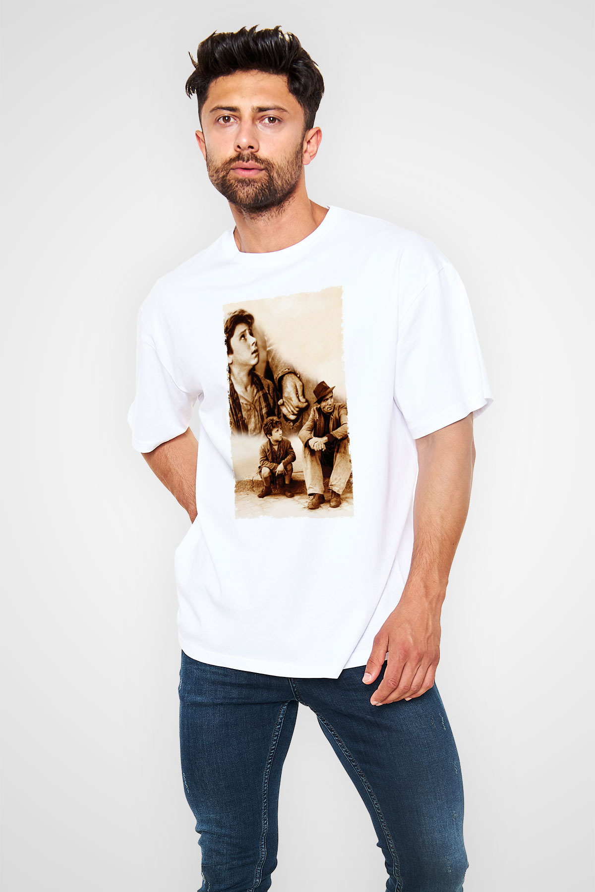 Unisex Bisiklet Hırsızları - Bicycle Thieves Baskılı Beyaz Oversize Oversize T-shirt