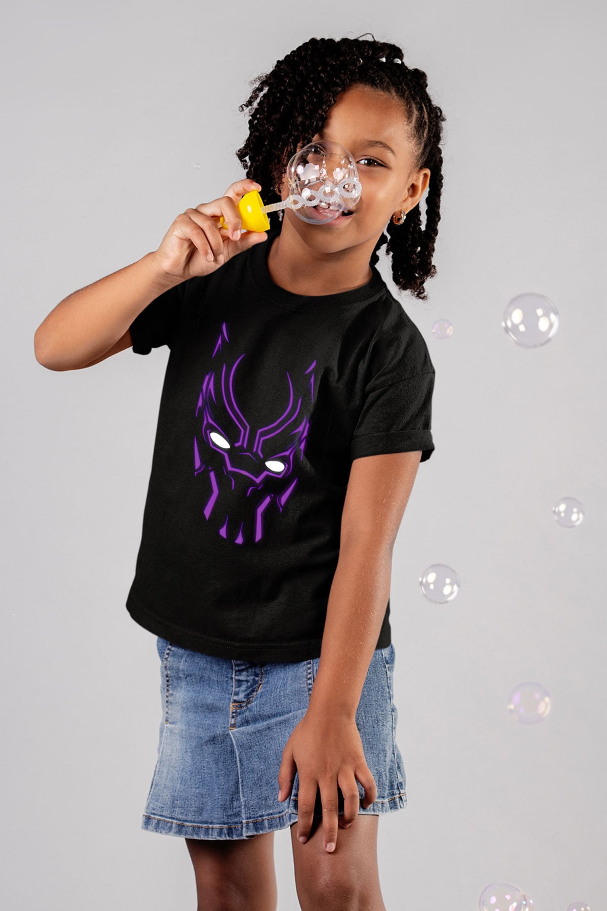 Unisex Black Panther Baskılı Siyah Çocuk Tshirt