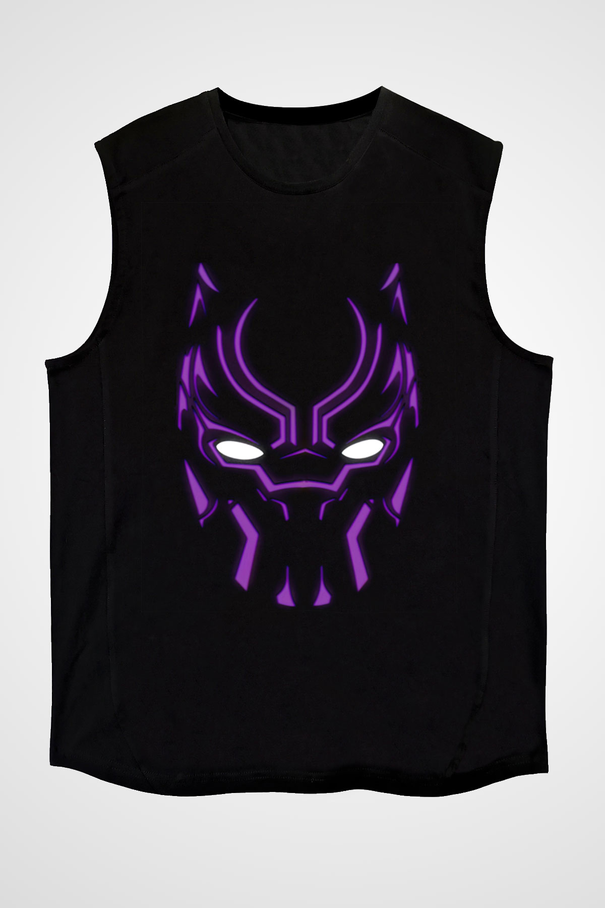 Unisex Black Panther Baskılı Siyah Kolsuz Tshirt