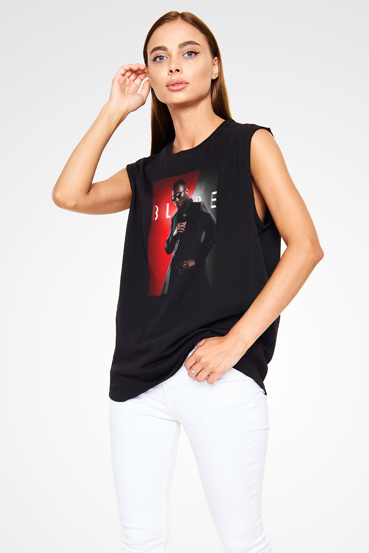 Unisex Blade Baskılı Siyah Kolsuz T-shirt