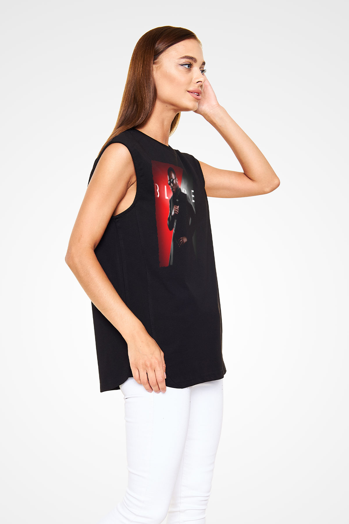 Unisex Blade Baskılı Siyah Kolsuz T-shirt