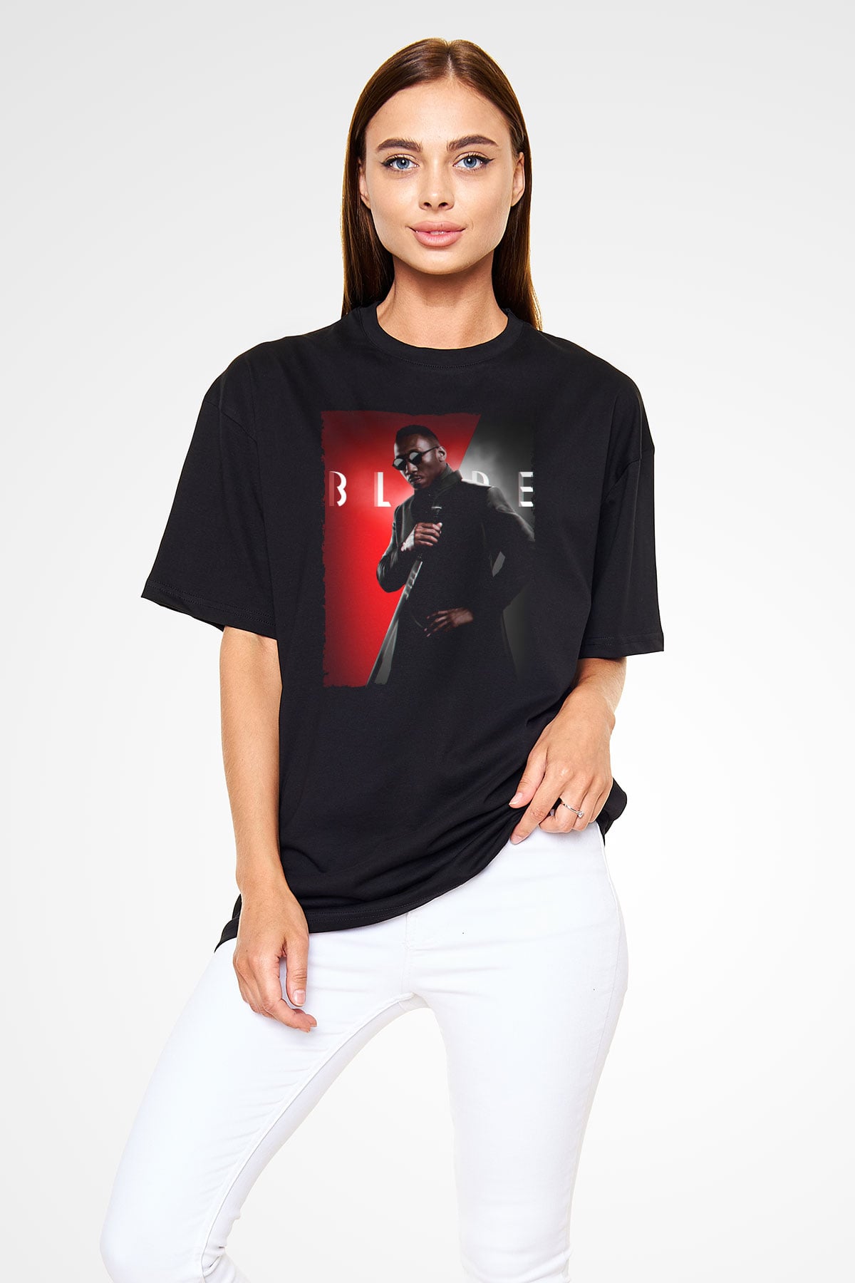 Unisex Blade Baskılı Siyah Oversize T-shirt