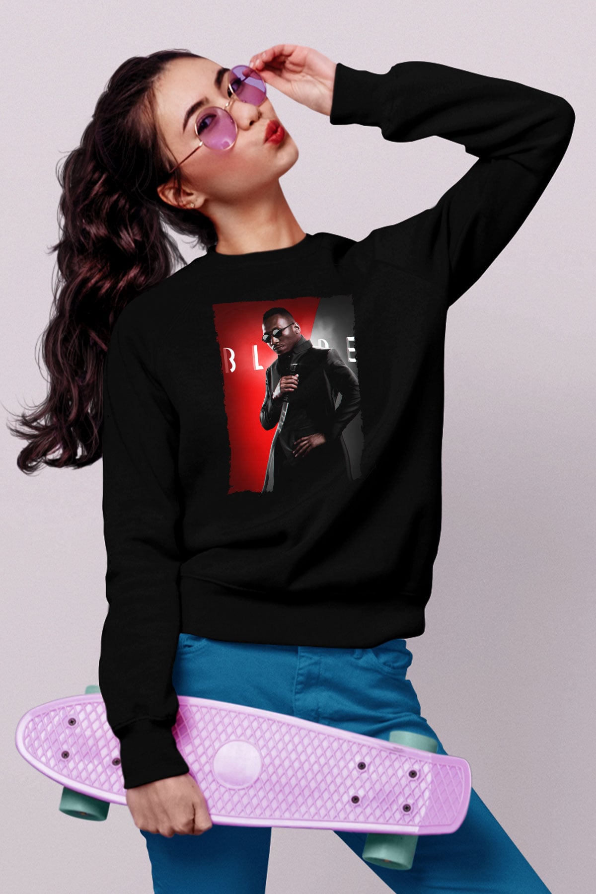 Unisex Blade Baskılı Siyah Sweatshirt
