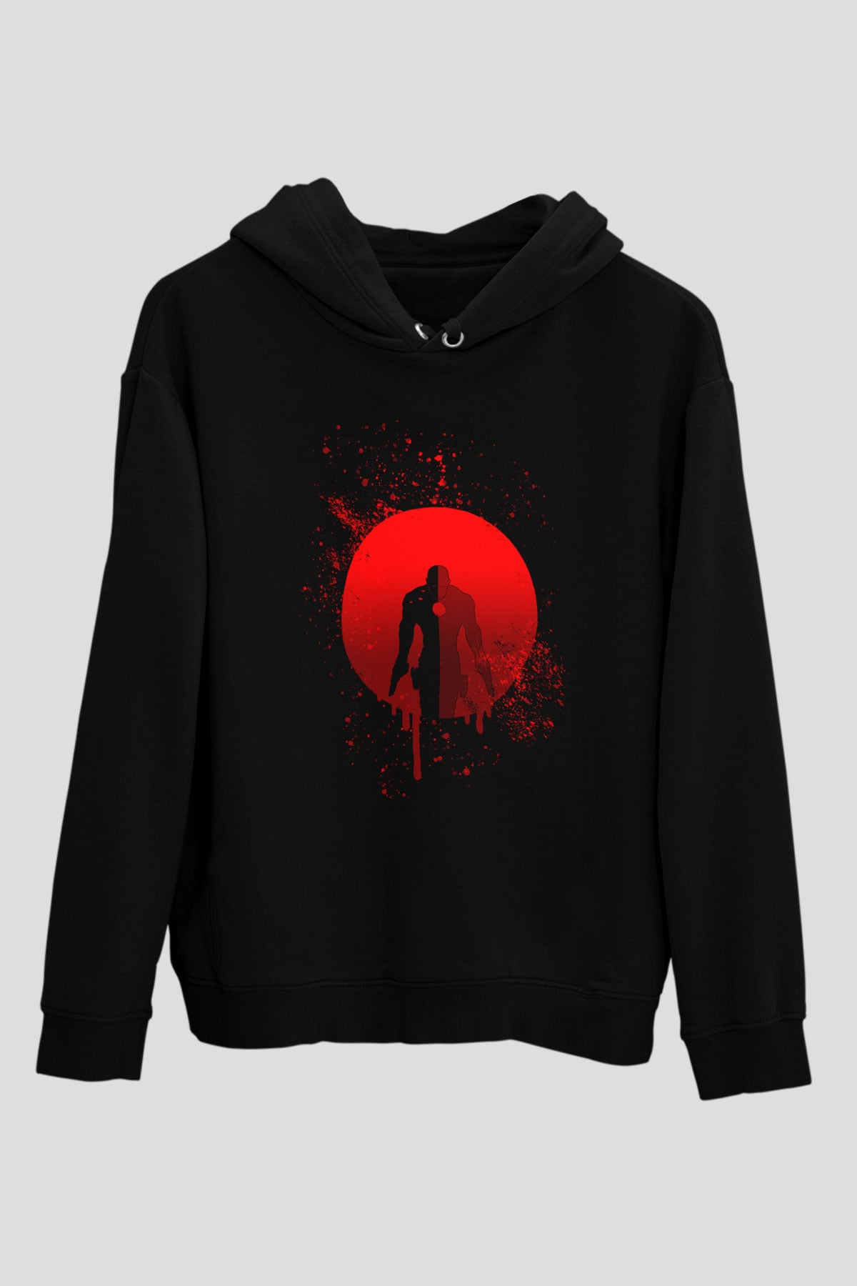 Unisex Bloodshot Baskılı Siyah Kapüşonlu Sweatshirt