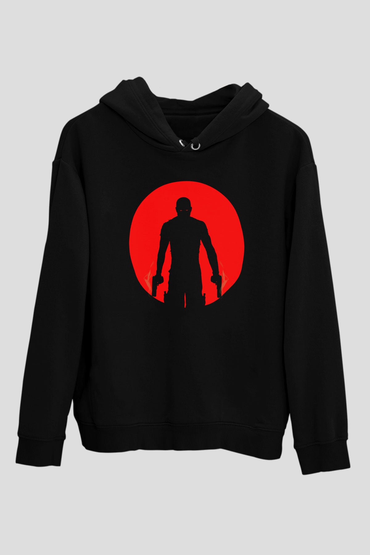 Unisex Bloodshot Baskılı Siyah Kapüşonlu Sweatshirt