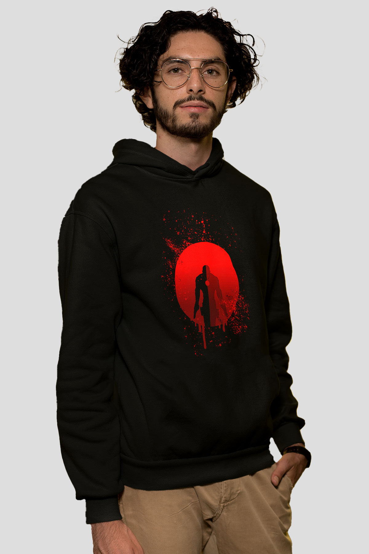 Unisex Bloodshot Baskılı Siyah Kapüşonlu Sweatshirt