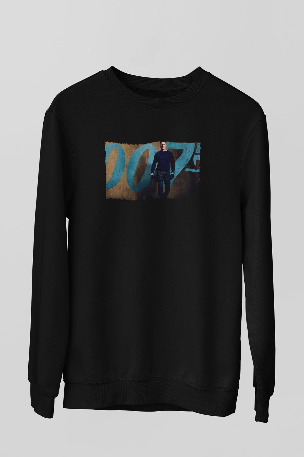 Unisex Bond 25 (No Time to Die) Baskılı Siyah Sweatshirt