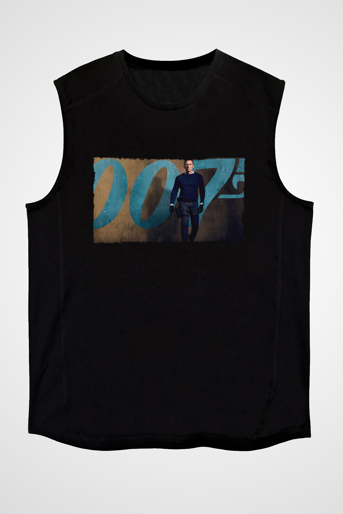Unisex Bond 25 (No Time to Die) Baskılı Siyah Kolsuz Tişört