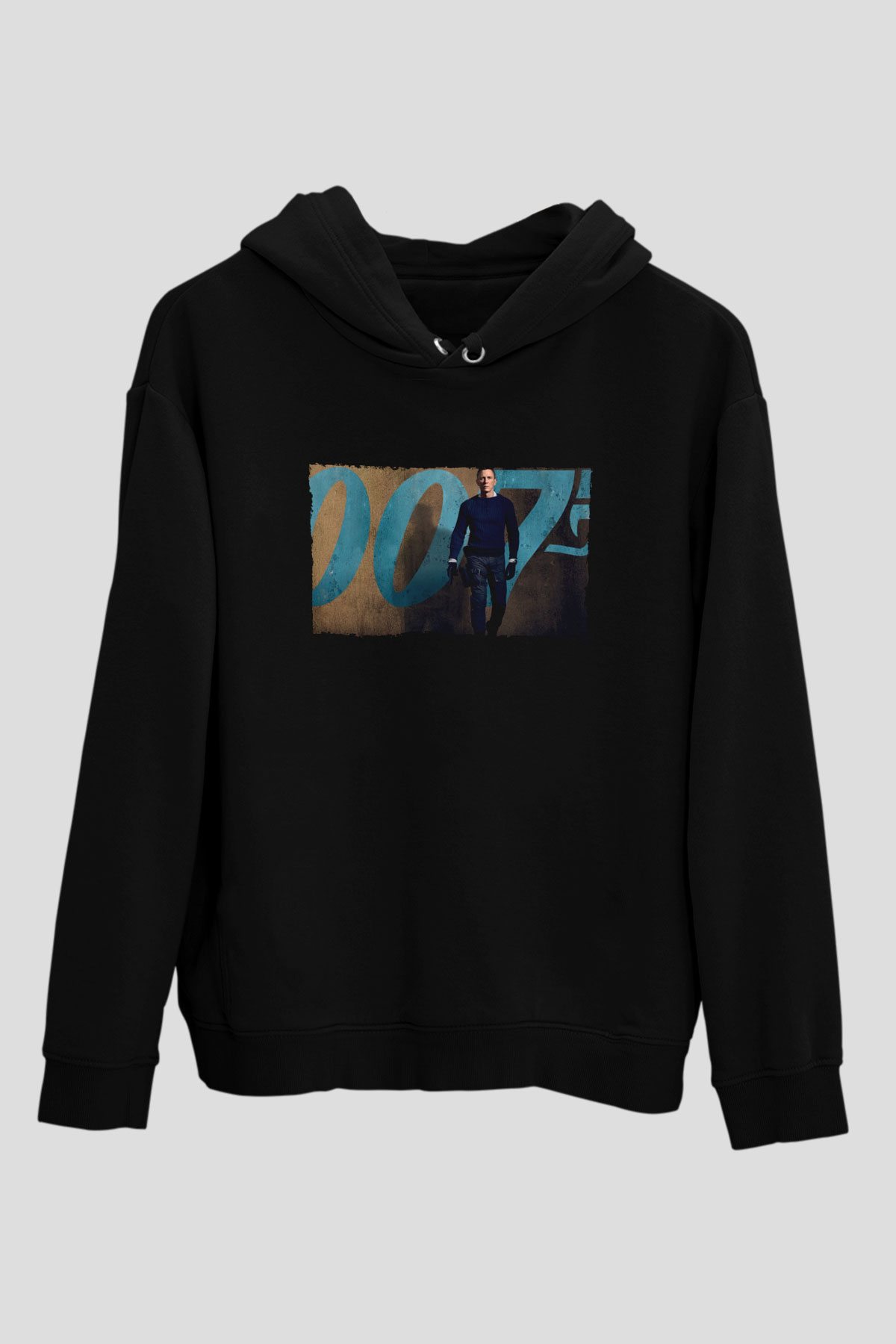Unisex Bond 25 (No Time to Die) Baskılı Siyah Kapüşonlu Sweatshirt