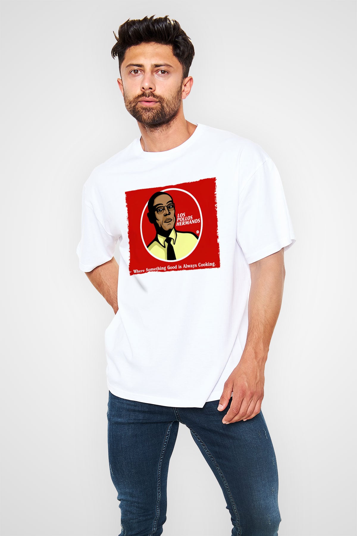 Unisex Breaking Bad Baskılı Beyaz Oversize Tişört