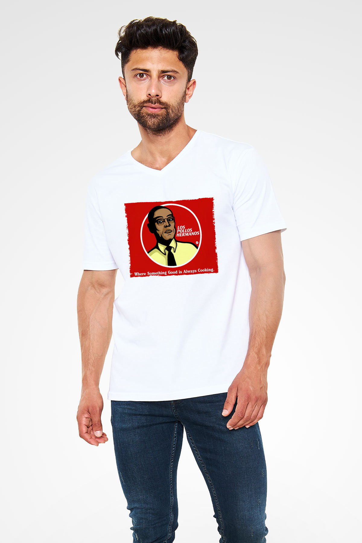 Unisex Breaking Bad Baskılı Beyaz V Yaka Tişört