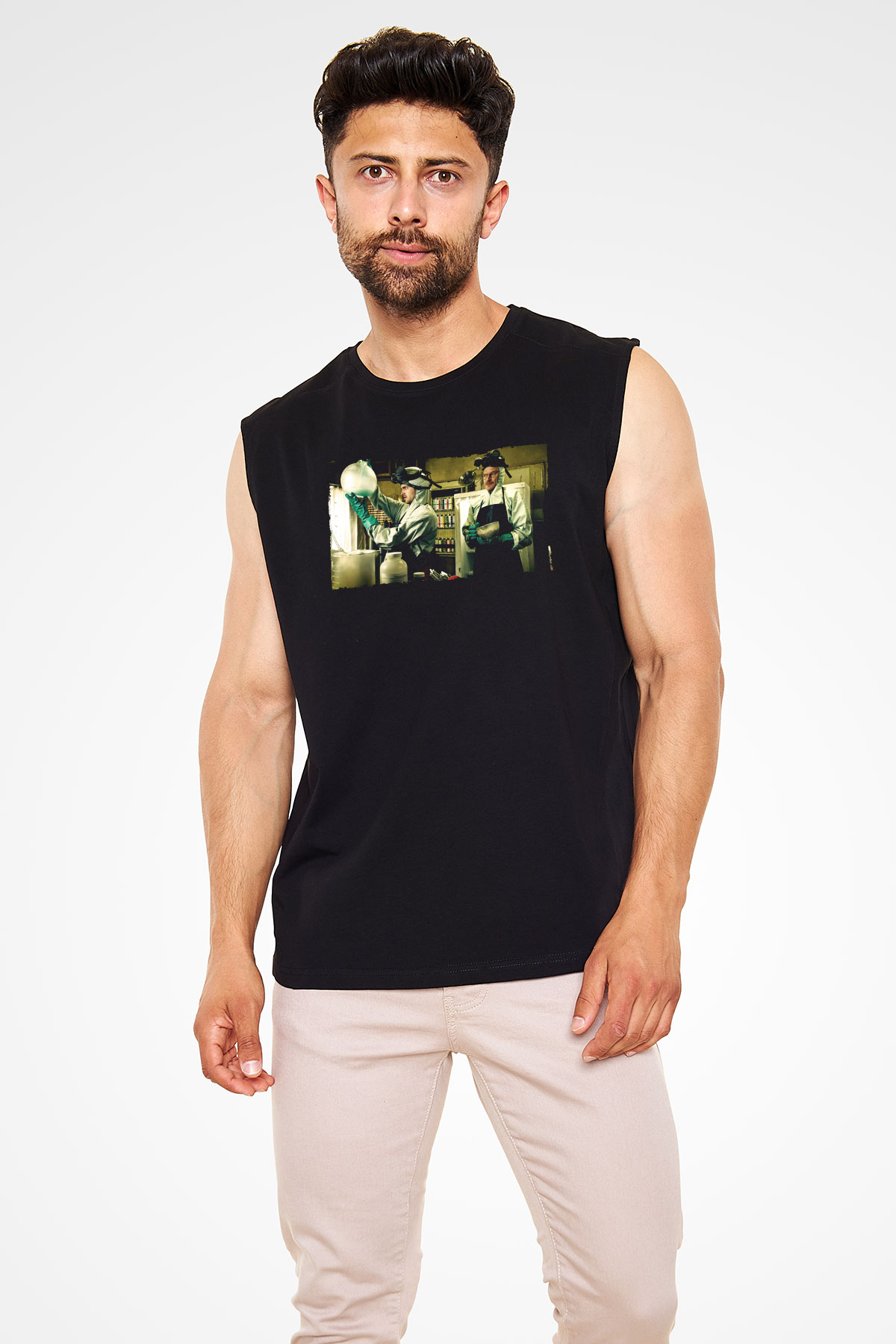 Unisex Breaking Bad Baskılı Siyah Kolsuz T-shirt