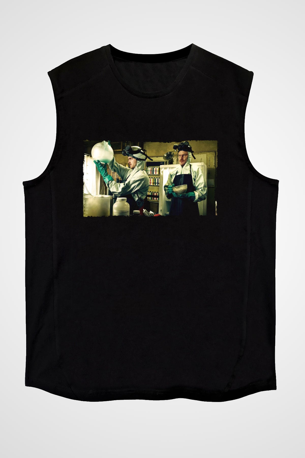 Unisex Breaking Bad Baskılı Siyah Kolsuz T-shirt