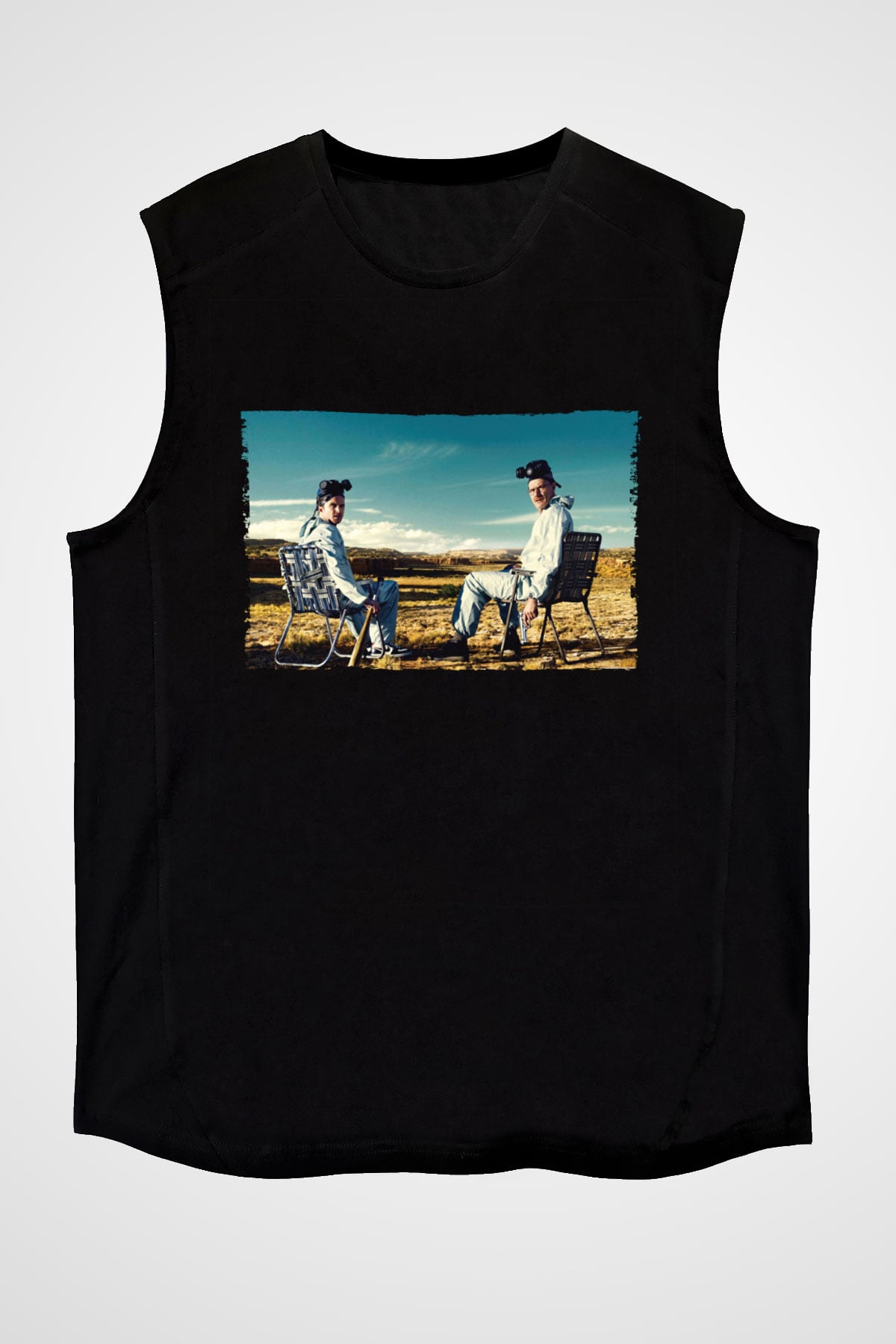 Unisex Breaking Bad Baskılı Siyah Kolsuz Tişört